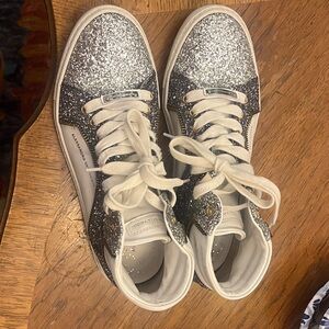 Silver glitter leather sneakers